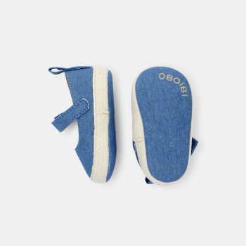 حذاء باليرينا من الدنيم، بشريط سكراتش، باللون الأزرق للفتيات الصغيرات